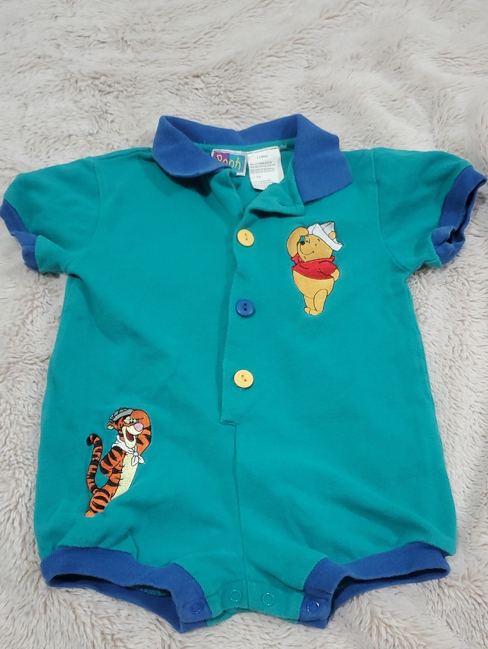Winnie the Pooh Teal & Blue Short-Sleeve Baby One-Piece